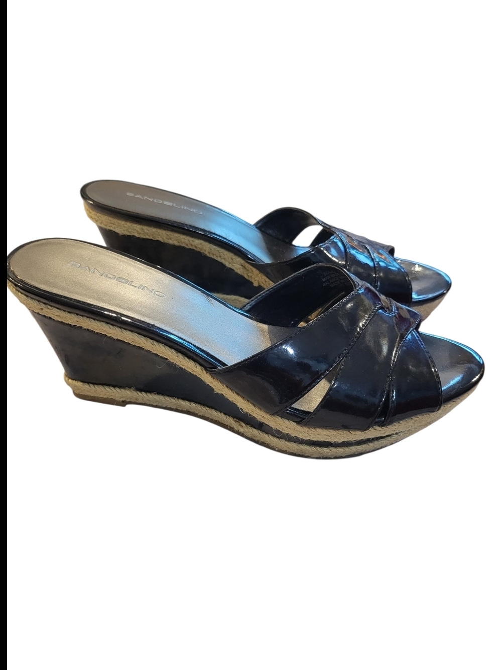 Bandolino Black Patent Espadrille Wedge Sandals